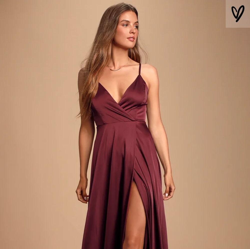 Lulu's Ode To Love Burgundy Satin Maxi Dress